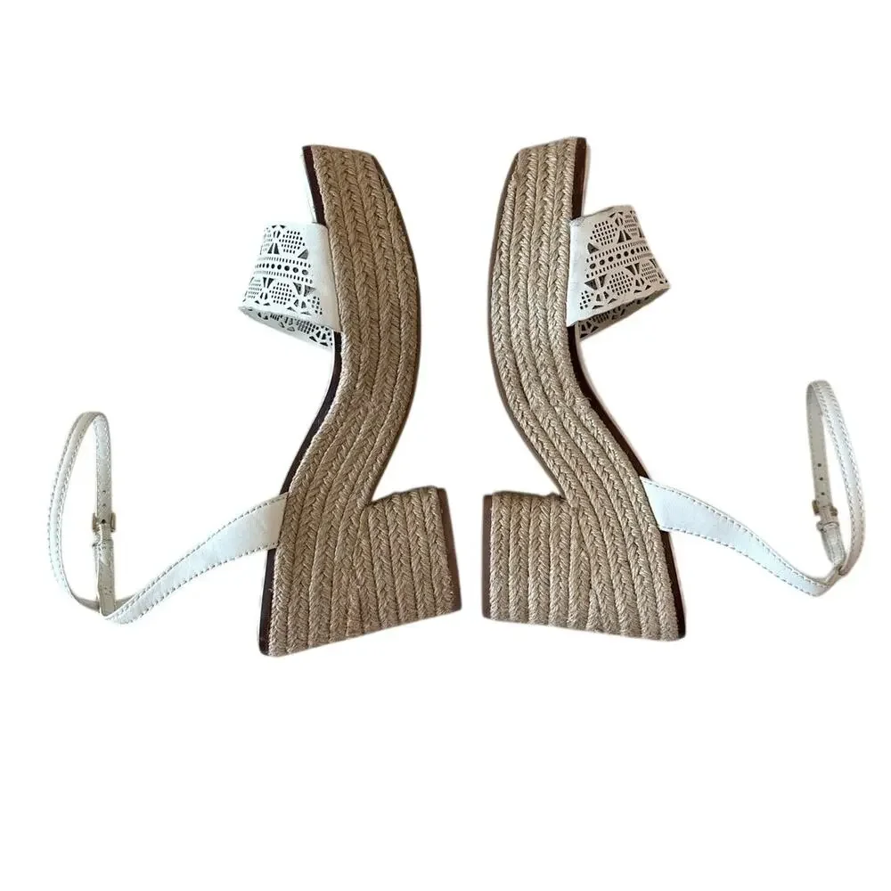 Tory Burch Roselle Platform Espadrille Wedges White Leather 10